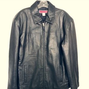 Merona Men Black Leather Jacket Size Medium Lined